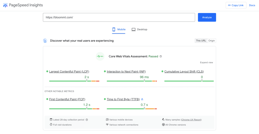 Load time test of dispensary website